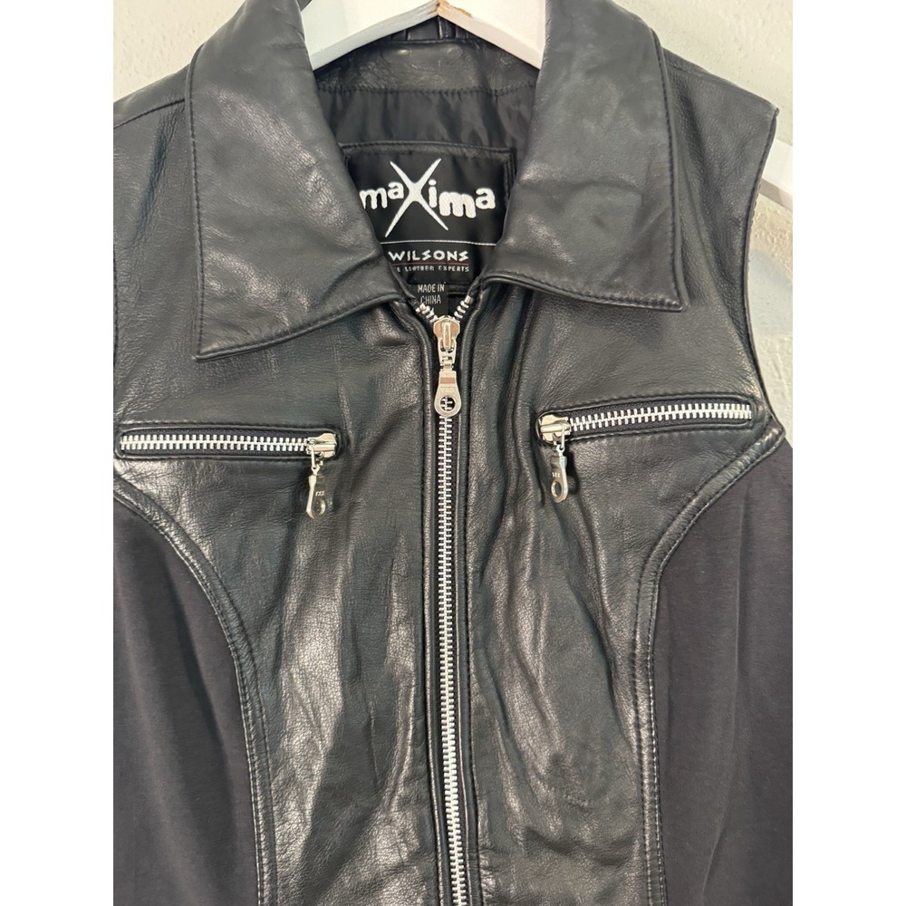 Vintage Y2K Wilsons Leather Maxima Vest Black Moto Grunge Baddie Goth S/M - Picture 7 of 12